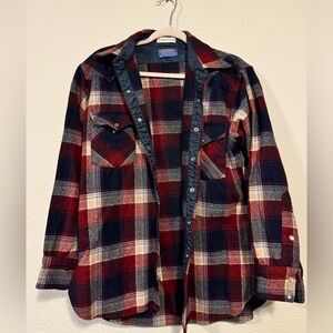 Pendleton Vintage wool flannel red and blue high grade western wear flannel